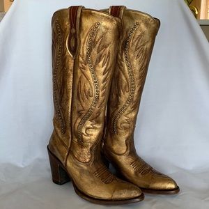 Golden Brass/Copper Distressed Leather Western Boots